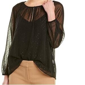 Point Sur Black Sheer Dot Embroidered‎ 3/4 Sleeve Blouse Size XXS